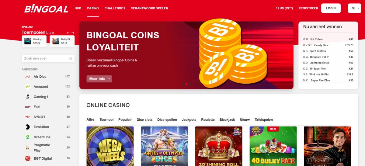 Bingoal casino online België interface overzicht